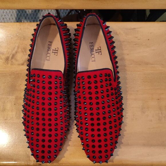 Ferucci velvet red studded loafers/slippers size 10 main image 5
